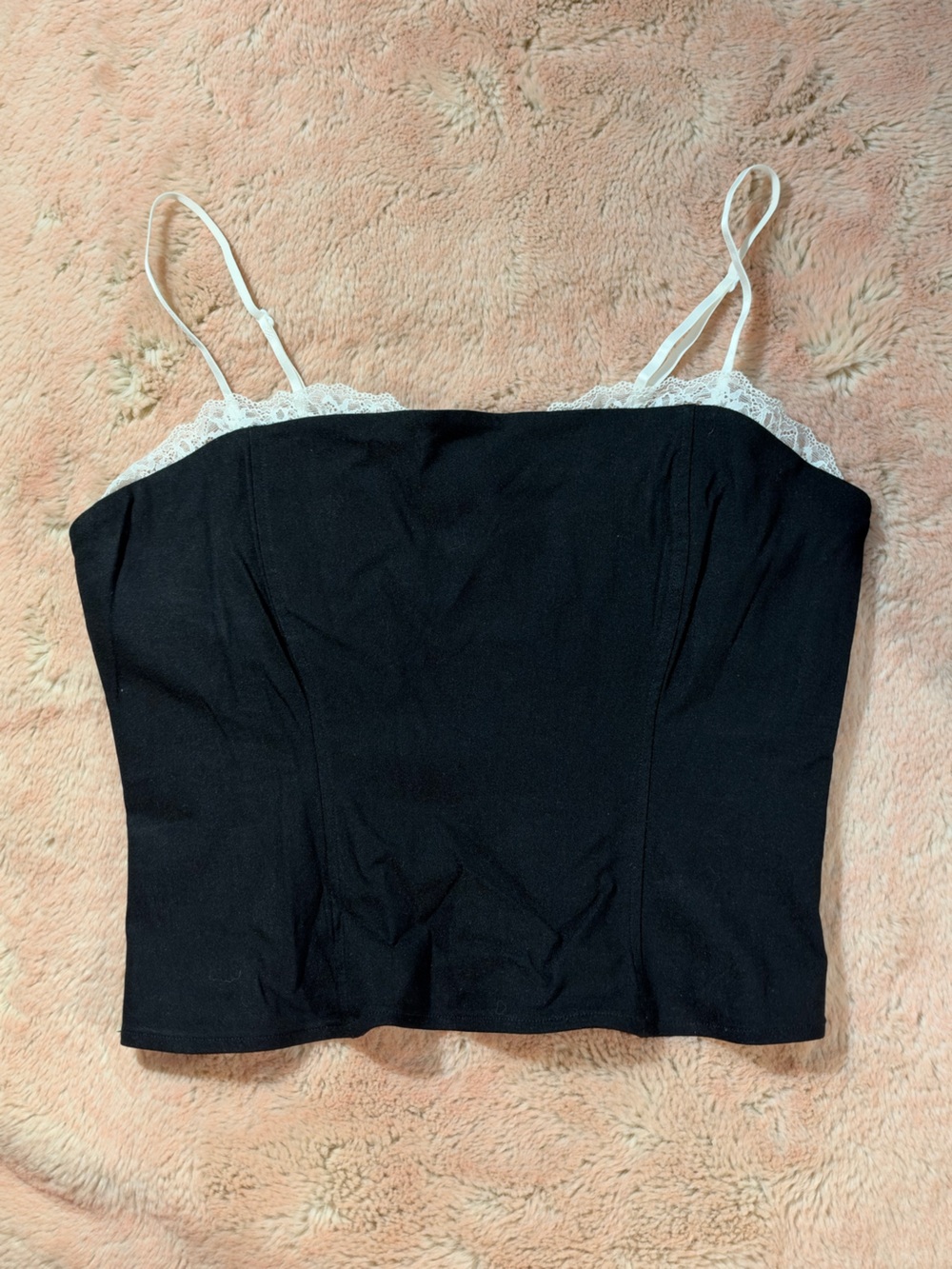 wild fable Black Tank Top with White Lace Trim